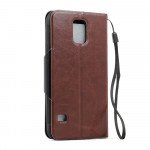 Wholesale Samsung Galaxy S5 SM-G900 Slim Flip Leather Wallet TPU Case with Strap and Stand (Brown)